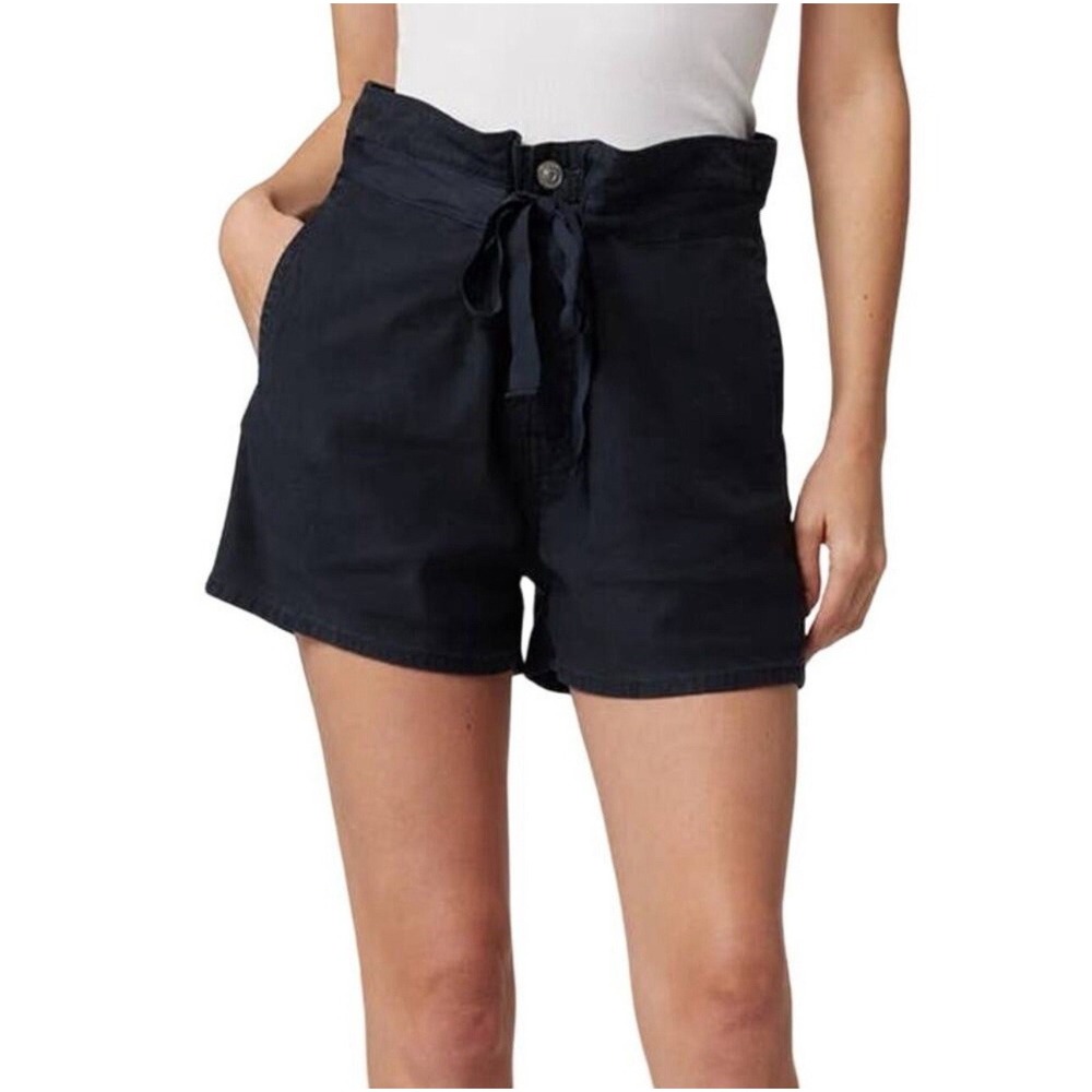Hudson Los Angeles Paperbag Shorts Womens 26 Black High Rise‎ Tie Waist Cotton